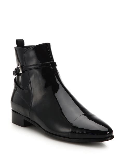 black patent leather prada toe booties|Patent leather ankle boots in black .